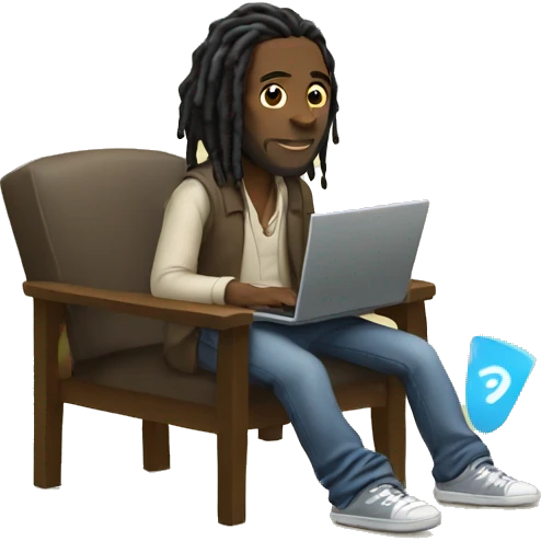 Black guy with dreads sitting down on chair playing on computer  emoji