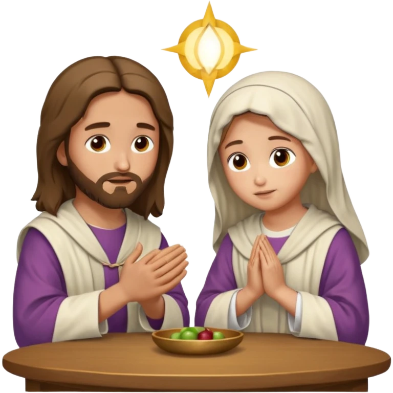 jesus en la mesa orando con una adolescente emoji