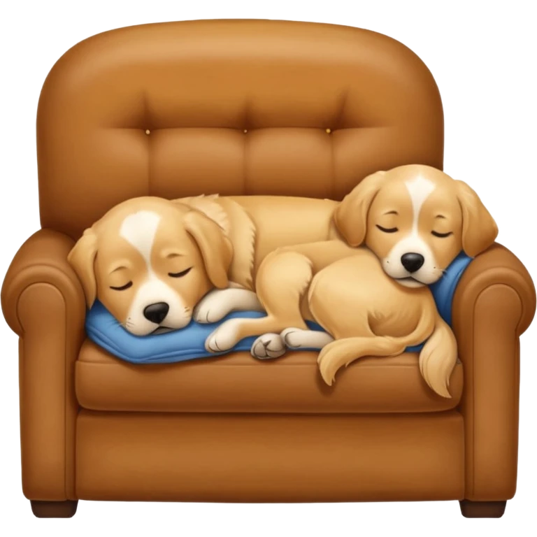 Brown sofa with two dogs sleeping on it emoji