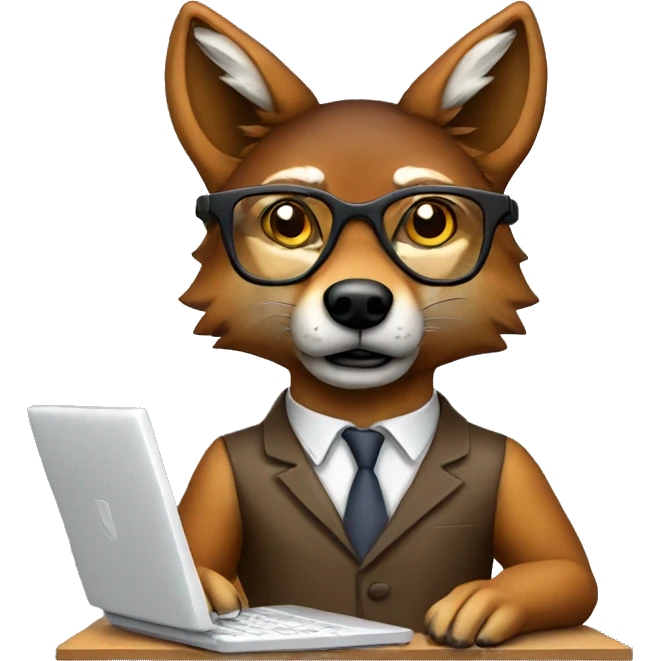 Red wolf with glasses and a desk computer emoji