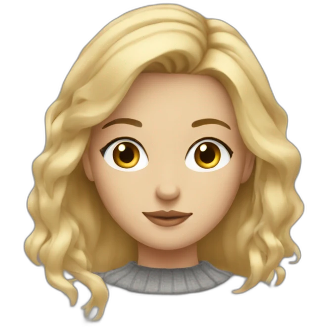 medium blonde girl with eyeliner, a computer and grey sweater emoji