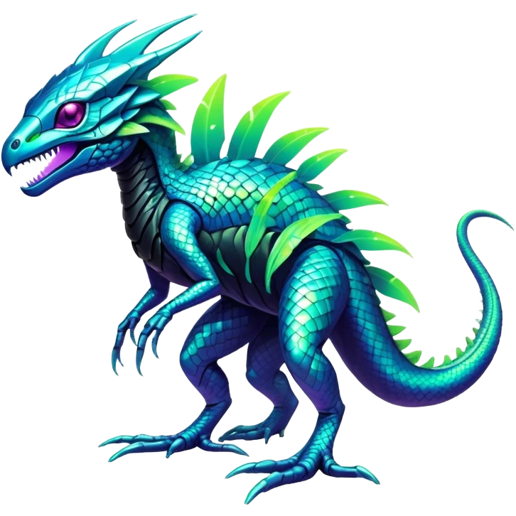 Tropical futuristic lush cool edgy neon Fionbri-Vernid-Elgyem-creature (full body) emoji