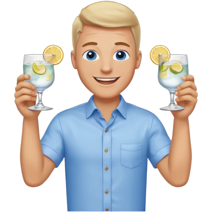 White man blue eyes cheers with two gin drinks emoji