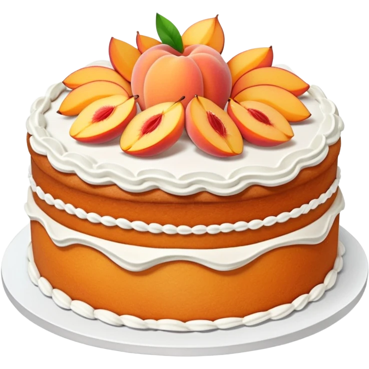An aesthetic peach cake 🍑, with white decorations and peach pieces. emoji