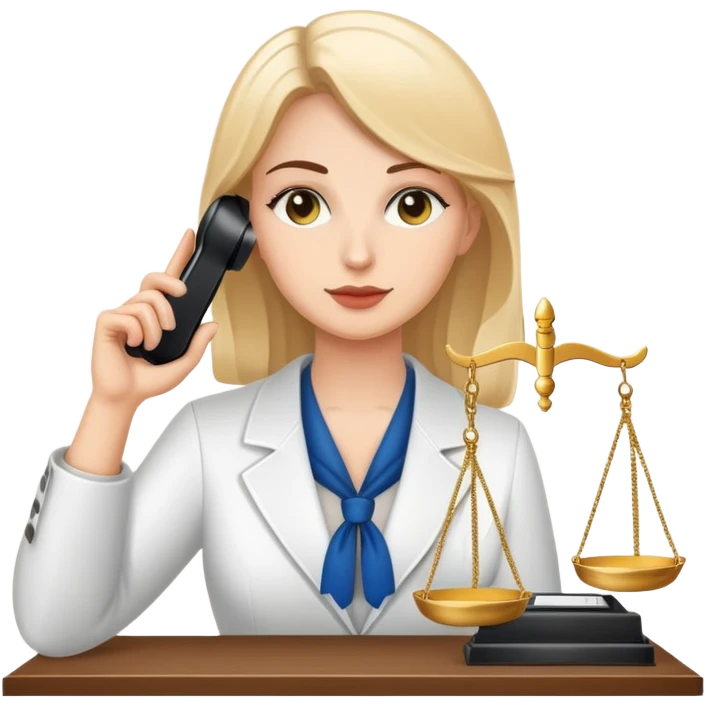 female notary with justice scale and stamp, phoning with another woman emoji