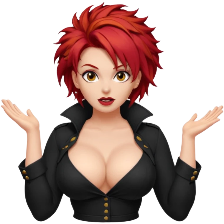 Adult female, red hair, large breasts, wild hairstyle, untamed bold expression, dynamic pose, slightly provocative outfit, primal confident vibe, fully distinct silhouette emoji