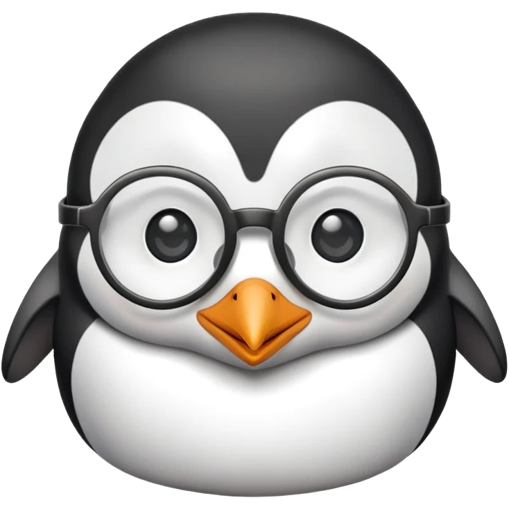 penguin head wearing round glasses, cute, smart looking emoji