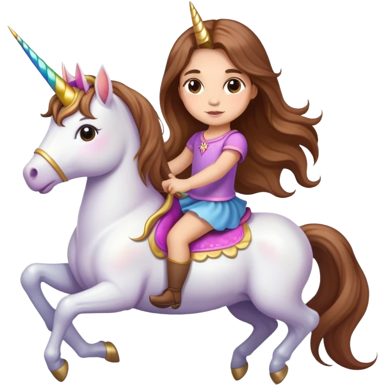 light-skinned little girl with long brown hair riding a unicorn emoji