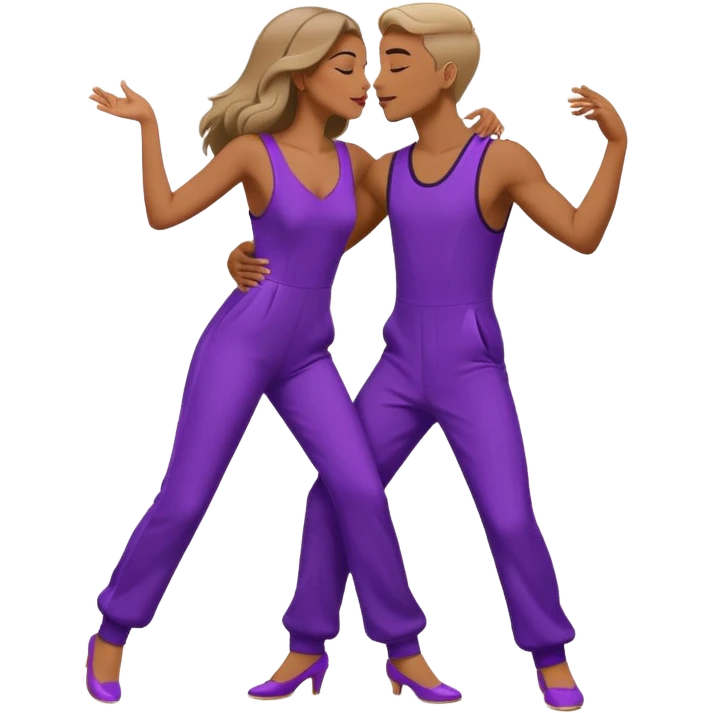 Last two brain cells dancing looking weird and kissing. not iphone emoji style. they wear purple jumpsuits emoji