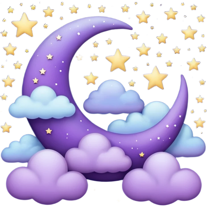 Purple Crescent Moon With Clouds And Stars emoji