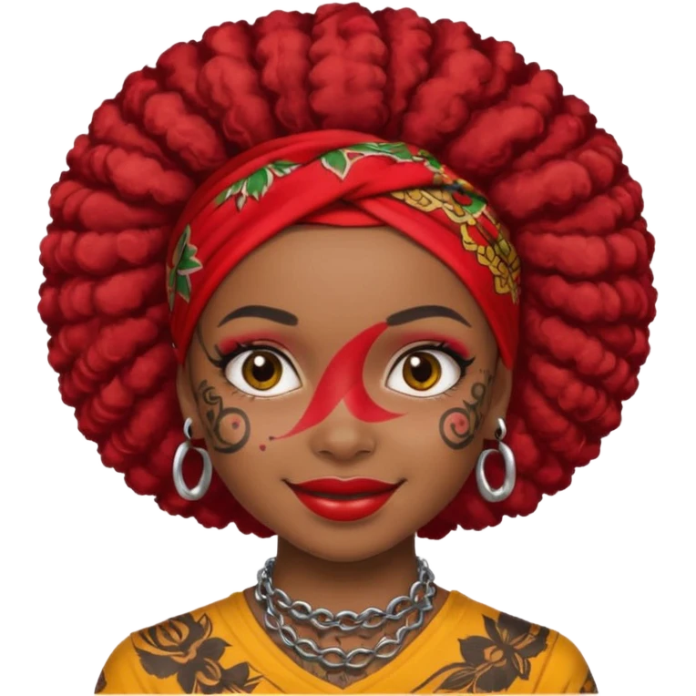 afro black hair with red head bandana and lots of face tattoo black skin girl emoji