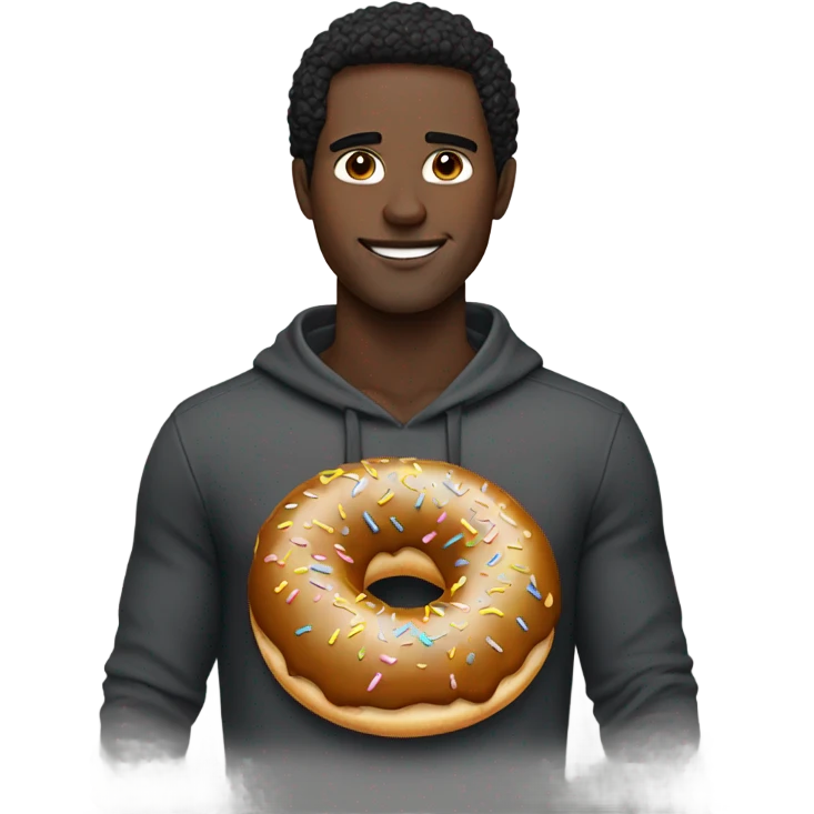 A guy with a black middle part and freckles, with a donut for a body emoji