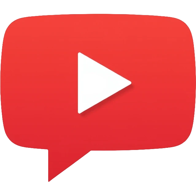 Minimalist logo for an AI YouTube video chat assistant, featuring a red play button inside a speech bubble with subtle circuit pattern, flat design with YouTube red (#FF0000) and light gray accents emoji
