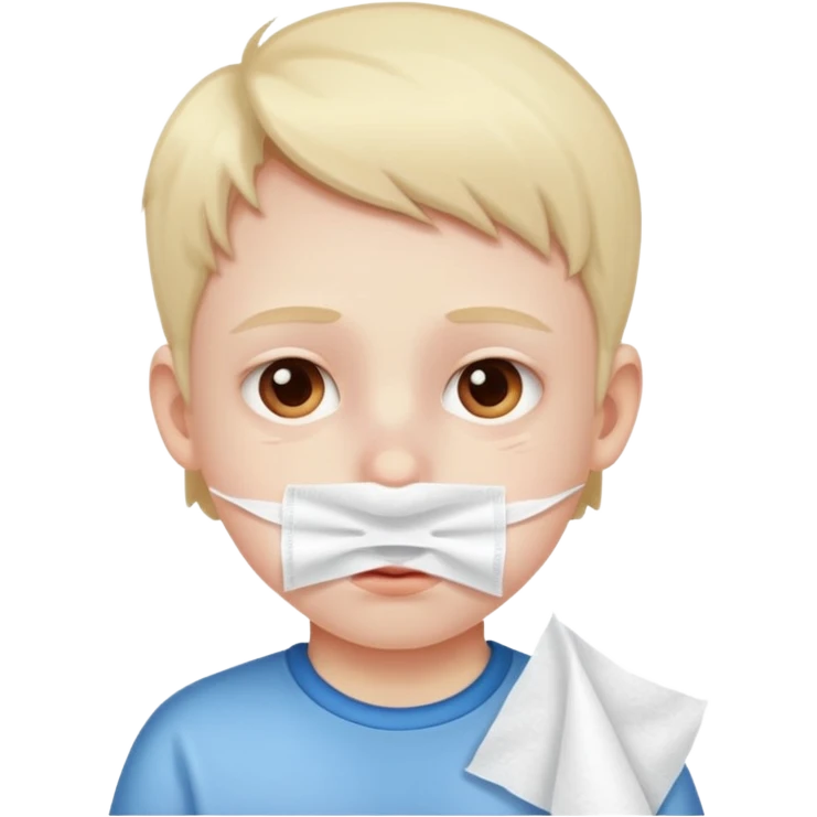 sick kid with tissue on nose and fever emoji