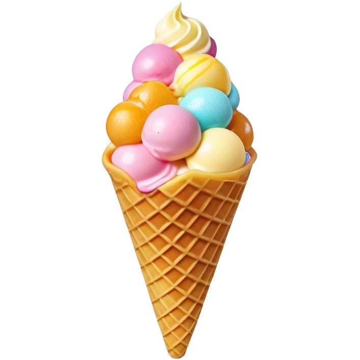 3D rendered Hong Kong egg waffle cone filled with colorful ice cream, hyper-realistic bubbled texture, glossy candy-like finish, vibrant colors, detailed texture, soft studio lighting emoji
