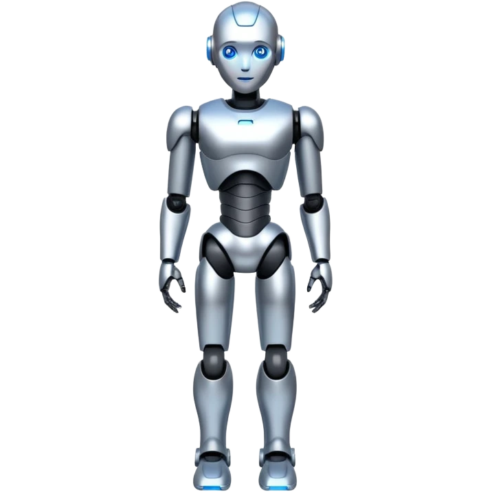 Robots Humanoid – Silver android with glowing eyes, human shape, full body emoji