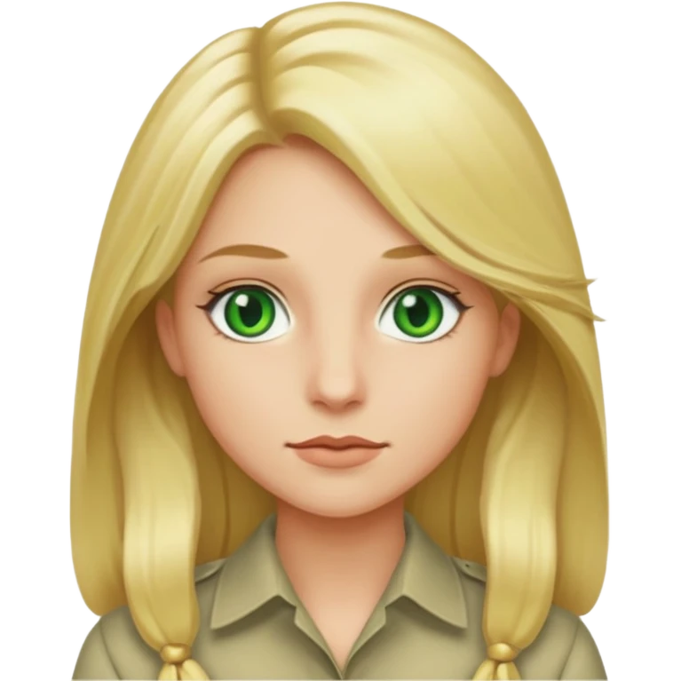Clever girl with long blonde hair and green eyes  emoji