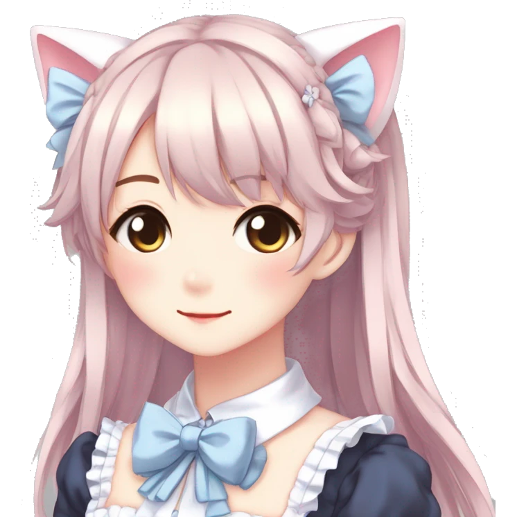 Gorgeous anime style catgirl with blushing face with maid outfit bow tie idol model kawaiicore pearly petite simplistic aesthetic trending style emoji