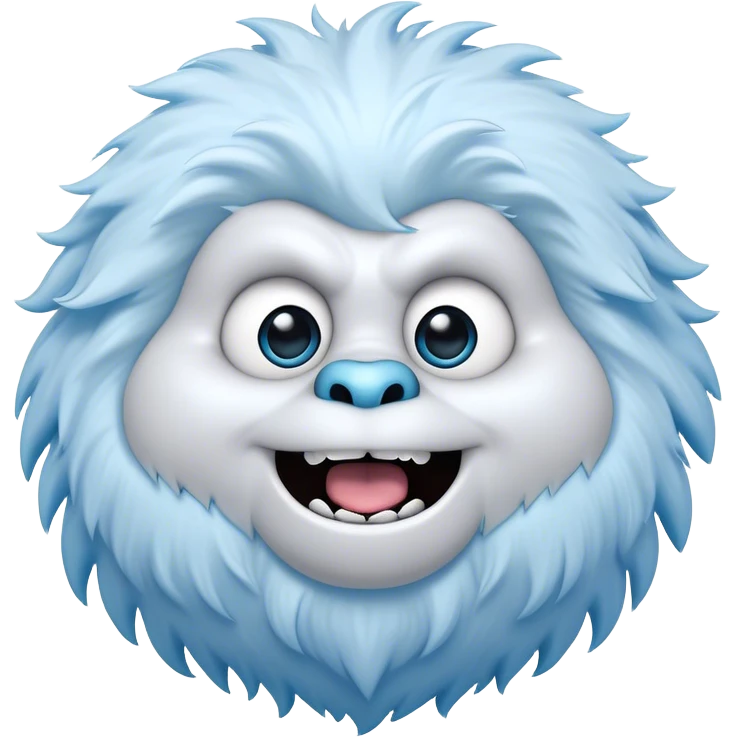Cinematic Comical Yeti Portrait Emoji, with a cartoonishly exaggerated, fluffy figure in cool, frosty whites and icy blues, head tilted in an overly surprised expression with wide, comically sparkling eyes and a quirky, open-mouthed grin, simplified yet hilariously detailed, glowing with a soft frosty outline capturing the meme-worthy fun of a yeti in playful shock! emoji
