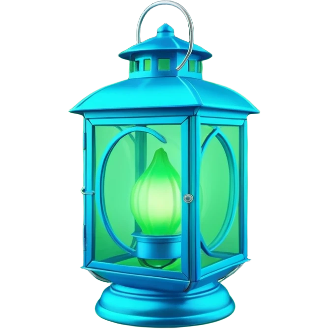 3D render of Lantern Fruit, bioluminescent deep sea style, glowing neon blue and green lights, dark background to contrast the glow, translucent organic textures. emoji
