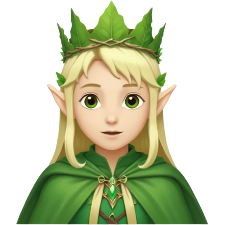 Forest Elf – elegant green skinned elf with leaf crown and cloak, blonde hair emoji