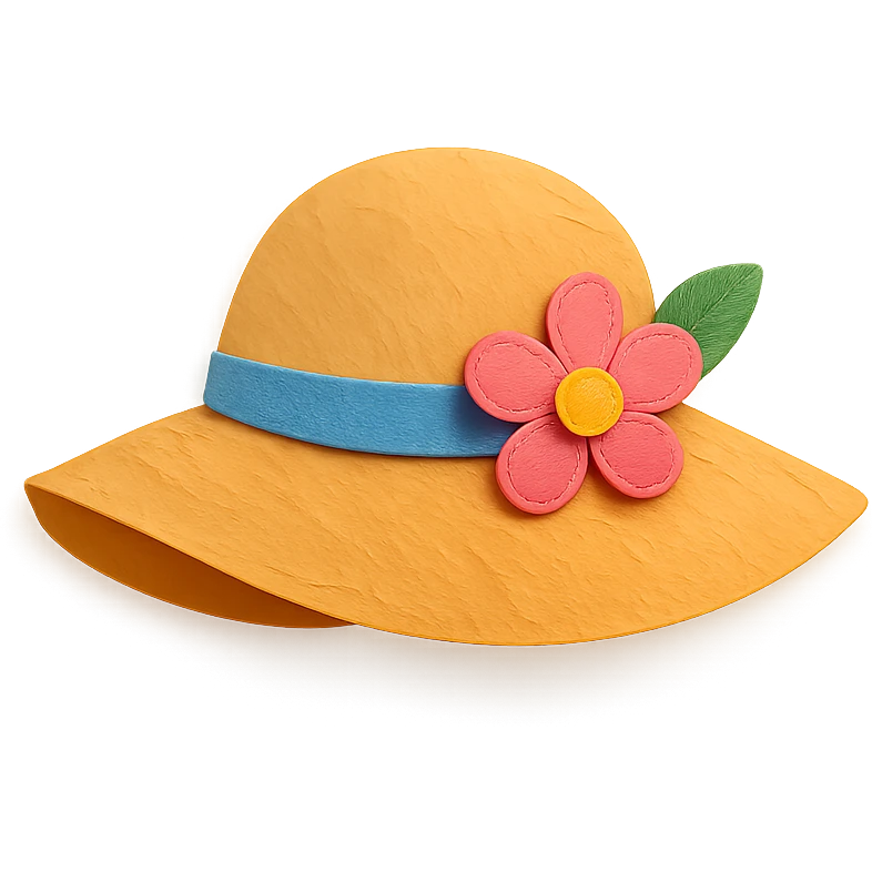 floral women's sun hat, paper-craft style illustration emoji