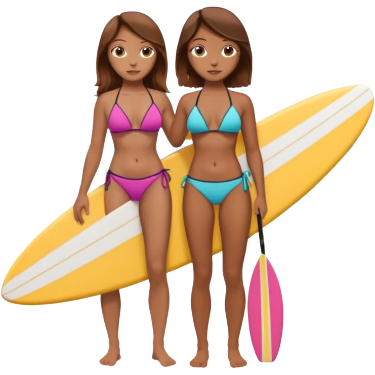 girl brown hair in bikini with surfboard emoji