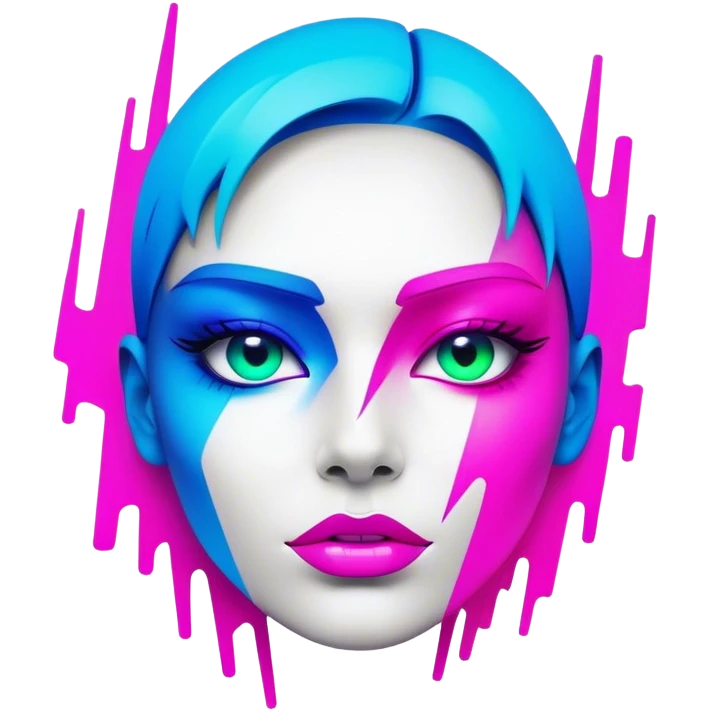 Generate a high-resolution, vector-style illustration of a custom 'dope' emoji. The design should feature a sleek, futuristic face with a confident, cool expression. Use vibrant neon gradients—electric blue, hot pink, and neon green—with clean, minimalistic lines and subtle glitch effects. Incorporate urban, graffiti-inspired elements for an edgy vibe, all rendered in a crisp SVG format that pops on dark backgrounds. emoji