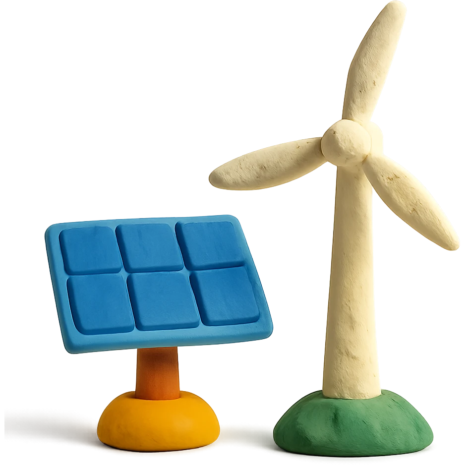 claymation style wind turbine and solar panel emoji
