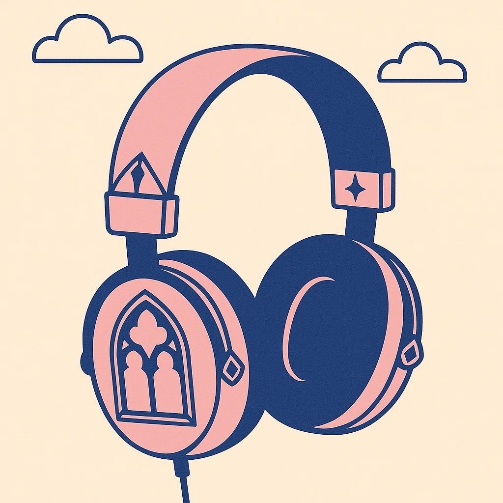 pink gothic headphones with blue and pink gothic contrasts and flat design emoji