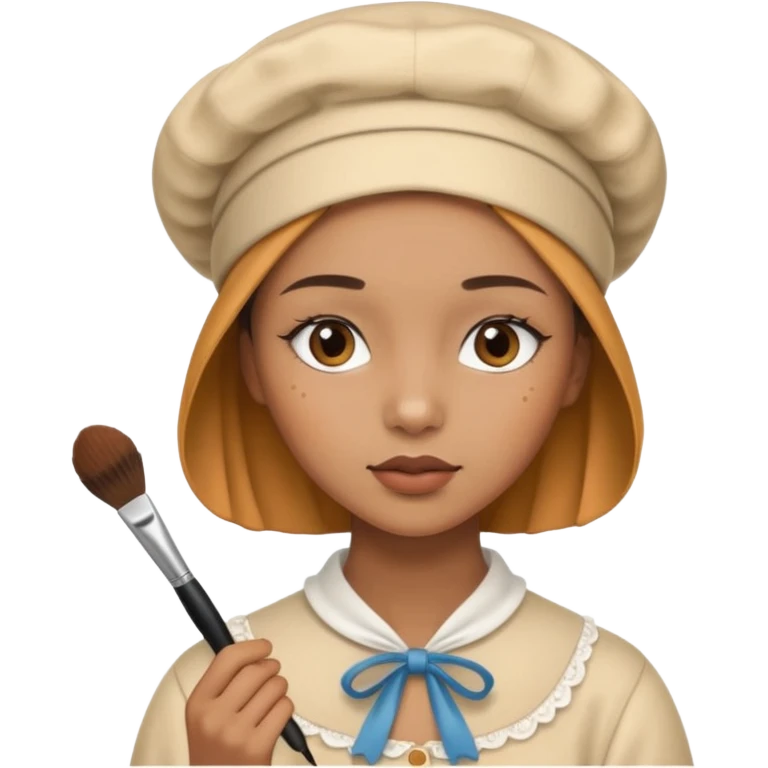 19 year old woman with a bonnet doing her makeup no hair showing caramel skin emoji