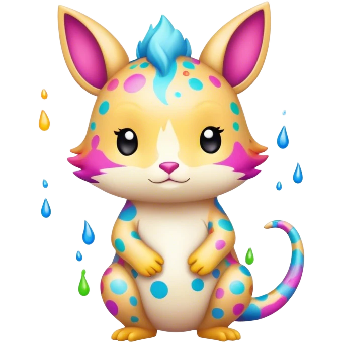 an edgy cute kawaii vernid-fionbri with colorful splash patterns full body emoji