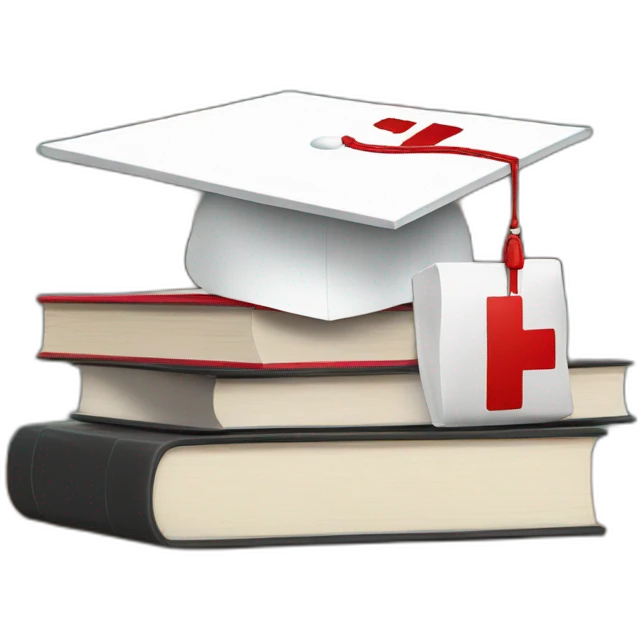 White Student cap with red medical cross On a stack of books emoji