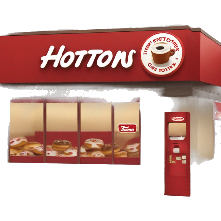 “Tim Hortons store with a red and white color scheme, featuring the classic Tim Hortons logo, a warm and welcoming design that represents a popular coffee and donut shop.” emoji