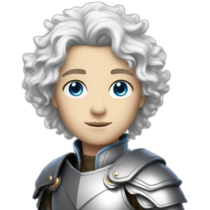 white androgynous guy white long curly hair armor blue eyes emoji