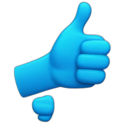 a blue like / thumbs-up icon with arms and feet looking happy emoji