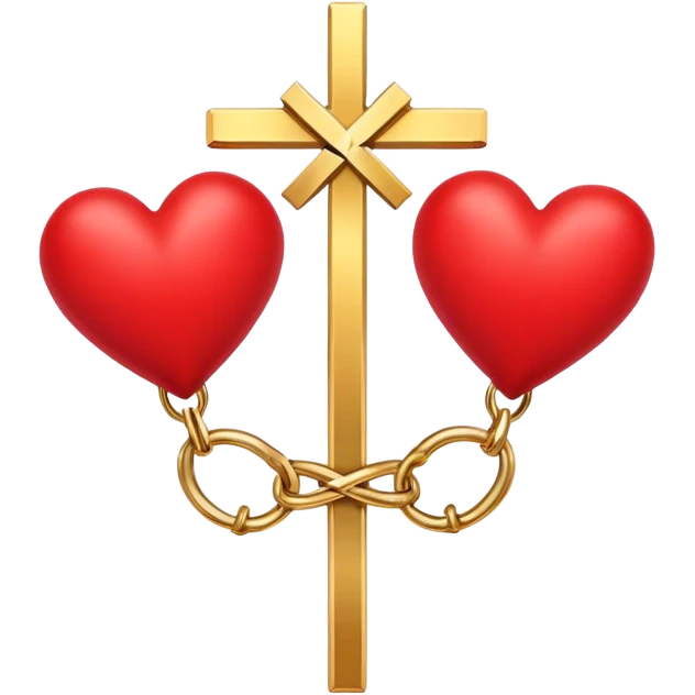 Two red  hearts connected by one simple gold cross  emoji