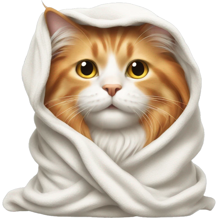 Long haired orange and white cat in a towel emoji