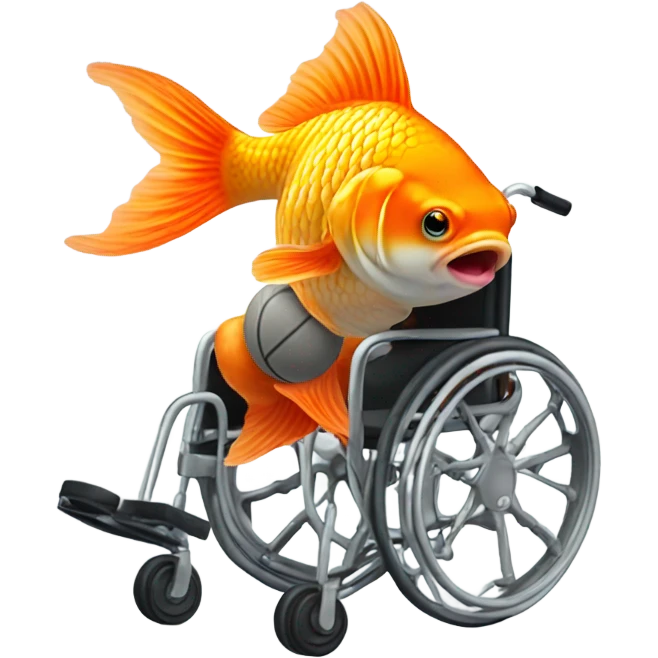 Goldfish in wheelchair with a basketball  emoji