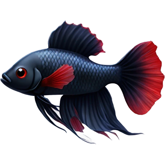 Fully Black with tiny red lines betta fish short fins emoji