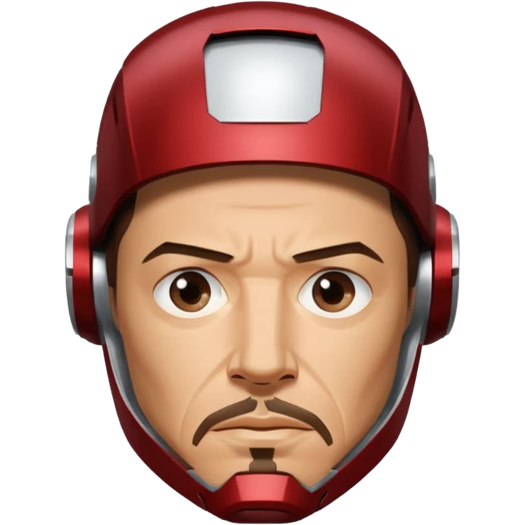 Iron Man helmet off, Tony Stark with goatee, looking determined emoji