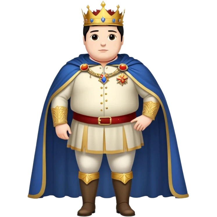 Full body of tall, chubby Francisco I with black hair, royal king standing in royal attire with crown and cape, elongated figure emoji