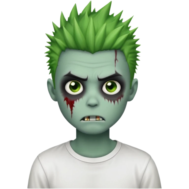 zombie boy with spiky emo hair, white shirt, green skin, classic emoji style emoji