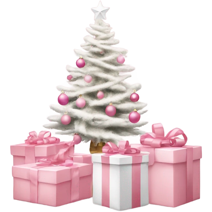Light pink Christmas gifts under a white Christmas tree  emoji
