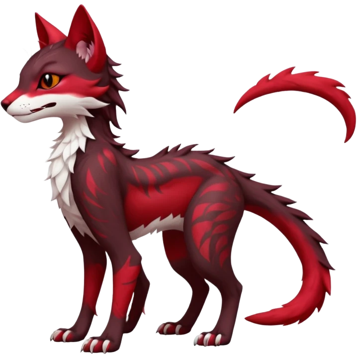 Kawaii dark-brown and crimson-red beautiful pretty elegant divine edgy fantasy feline-vernid-sergal-fursona animal creature with a tufted tail full body with intricate markings  emoji