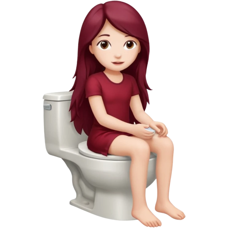 Beautiful burgundy long haired girl sitting on the toilet emoji