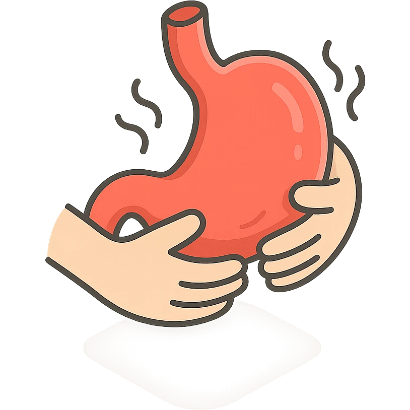 pain in stomach, close-up of stomach and hands holding it, waves of pain, detailed shadows and highlights, no face or legs, transparent background emoji