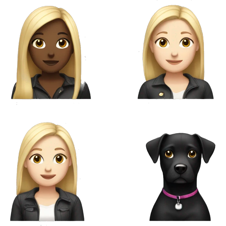 A girl with straight blond hair with a black dog with white breasts emoji