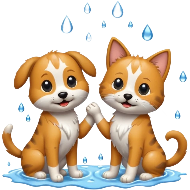 dog and cat playing in the rain emoji