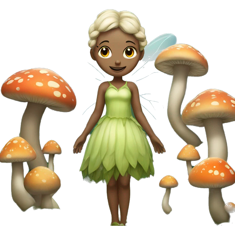 fairy in a dress in a garden with mushrooms  emoji